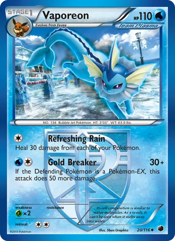 Vaporeon 20/116 Plasma Freeze Pokémon card
