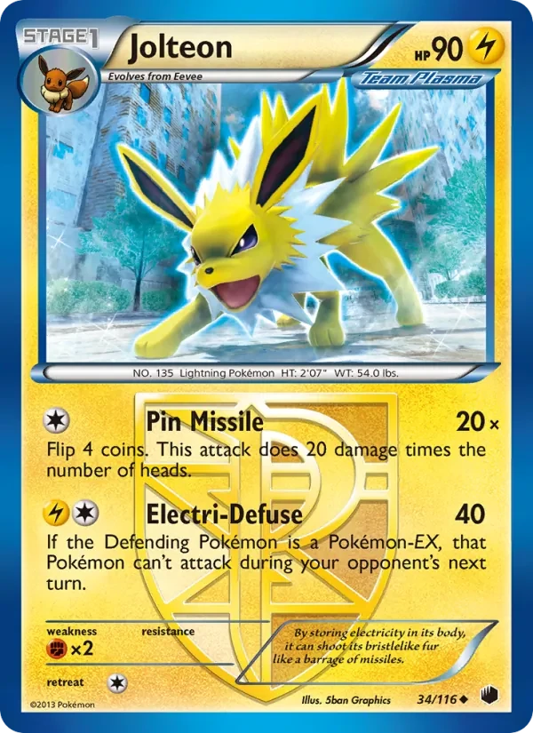 Jolteon 34/116 Plasma Freeze Pokémon card