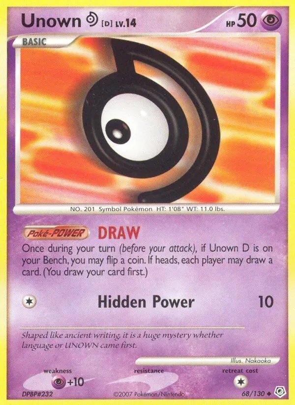 Unown D 68/130 Diamond & Pearl Pokémon card