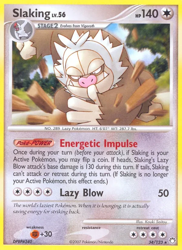 Slaking 34/123 Mysterious Treasures Pokémon card