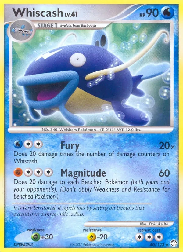 Whiscash 40/123 Mysterious Treasures Pokémon card