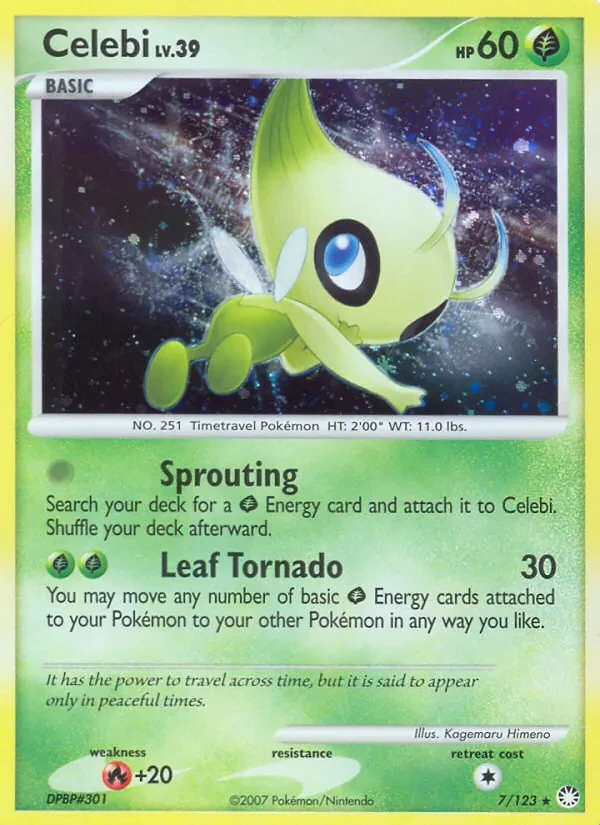 Celebi 7/123 Mysterious Treasures Pokémon card