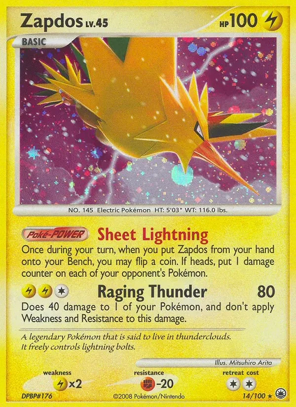 Zapdos 14/100 Majestic Dawn Pokémon card
