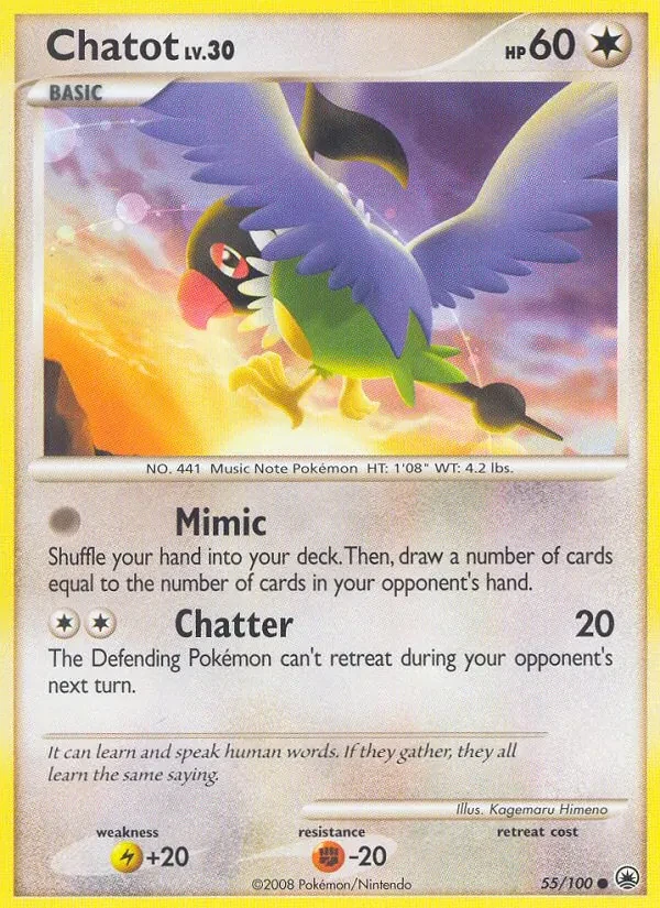 Chatot 55/100 Majestic Dawn Pokémon card