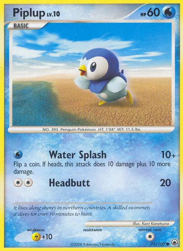 Piplup 71/100 Majestic Dawn Pokémon card