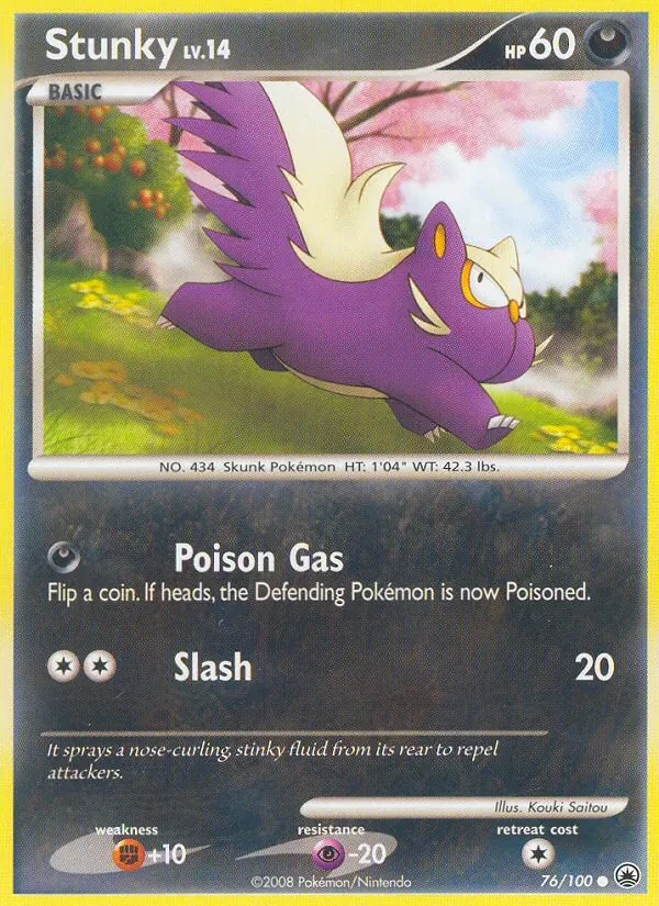 Stunky 76/100 Majestic Dawn Pokémon card