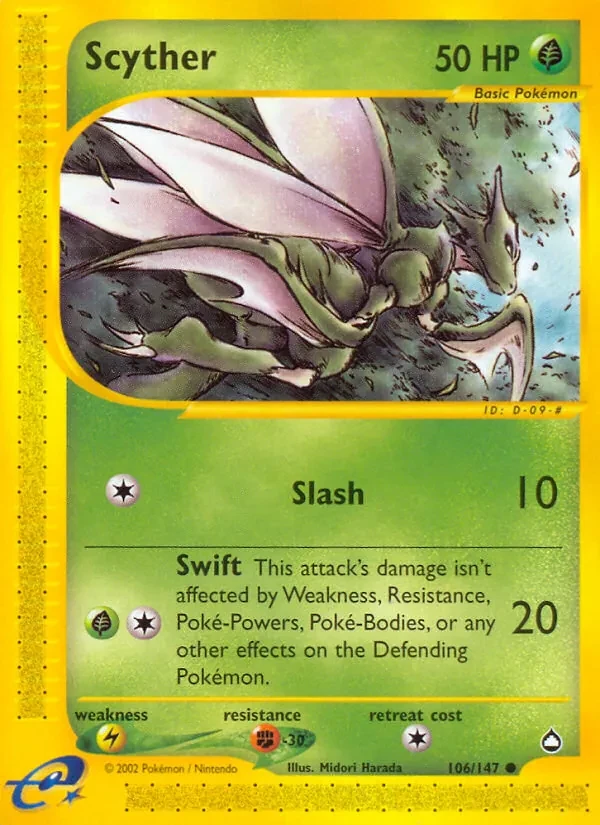 Scyther 106/147 Aquapolis Pokémon card