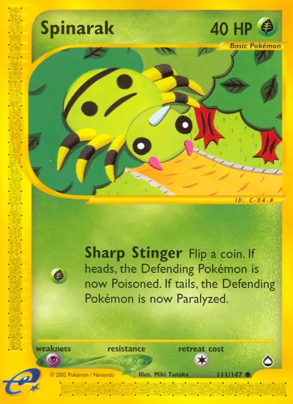 Spinarak 111/147 Aquapolis Pokémon card