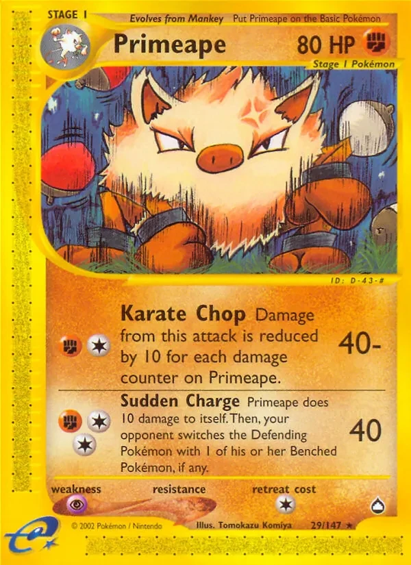 Primeape 29/147 Aquapolis Pokémon card