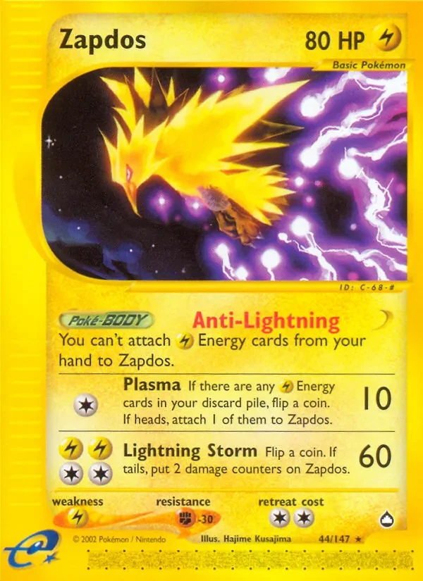 Zapdos 44/147 Aquapolis Pokémon card