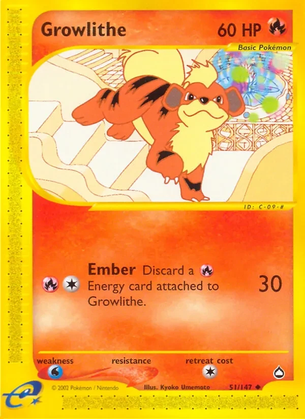Growlithe 51/147 Aquapolis Pokémon card