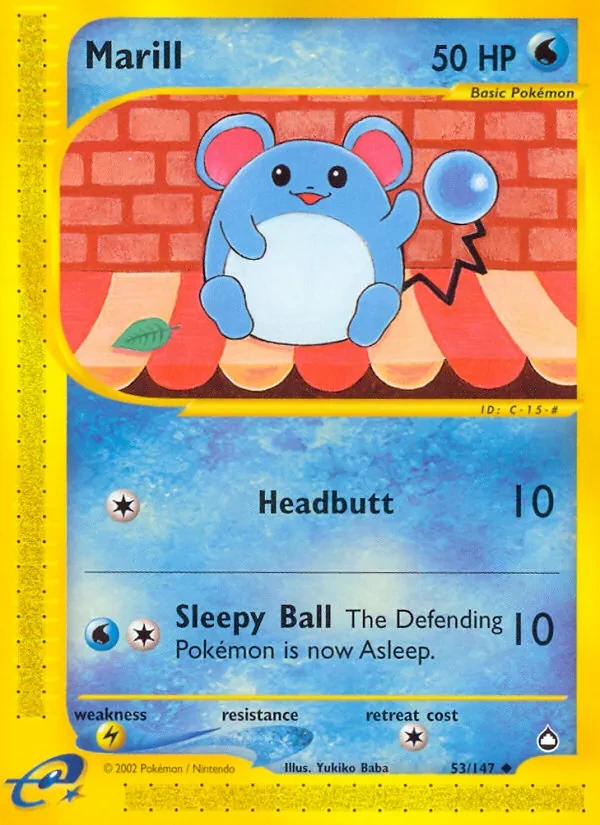 Marill 53/147 Aquapolis Pokémon card
