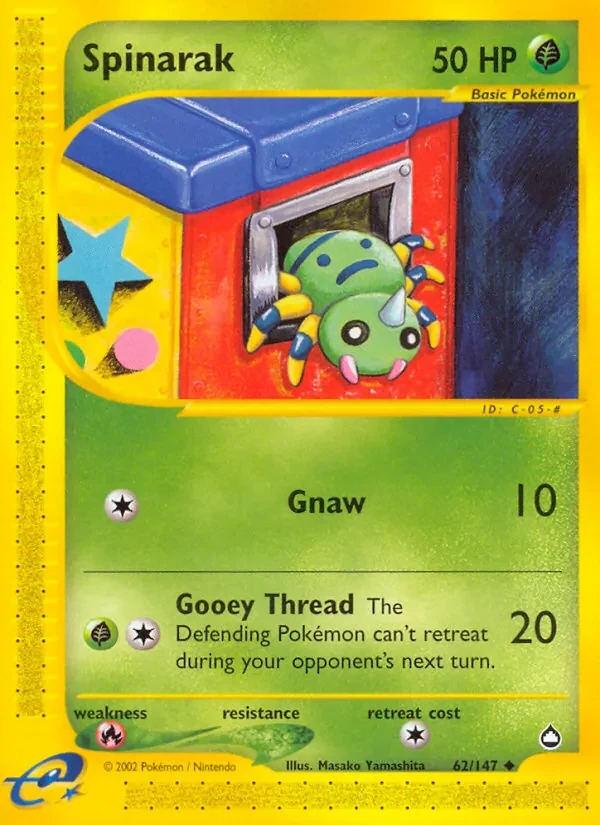 Spinarak 62/147 Aquapolis Pokémon card