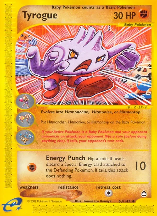 Tyrogue 63/147 Aquapolis Pokémon card