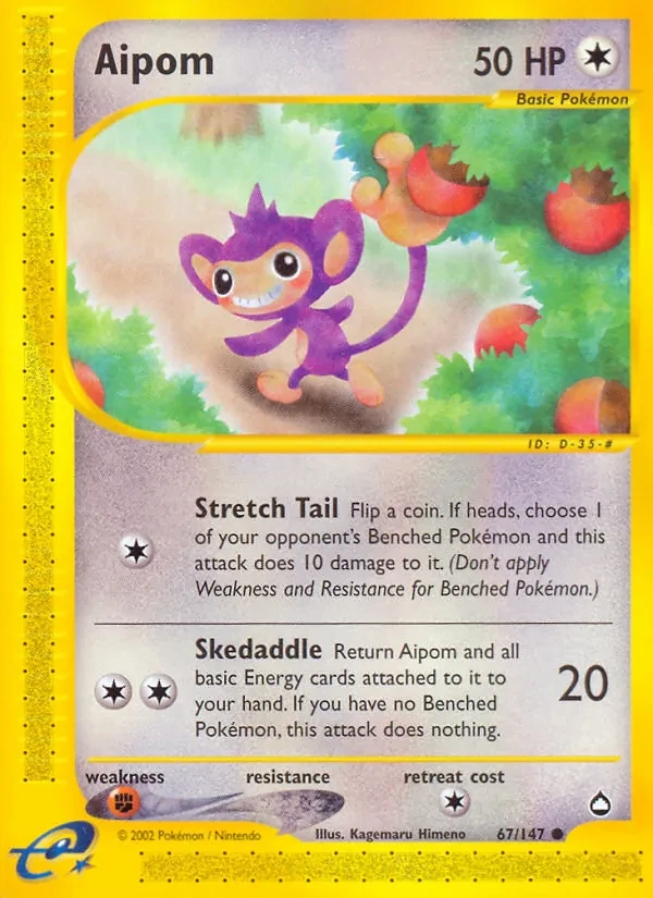 Aipom 67/147 Aquapolis Pokémon card