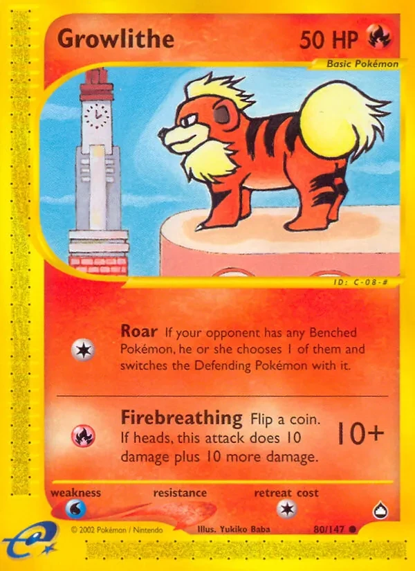 Growlithe 80/147 Aquapolis Pokémon Karte