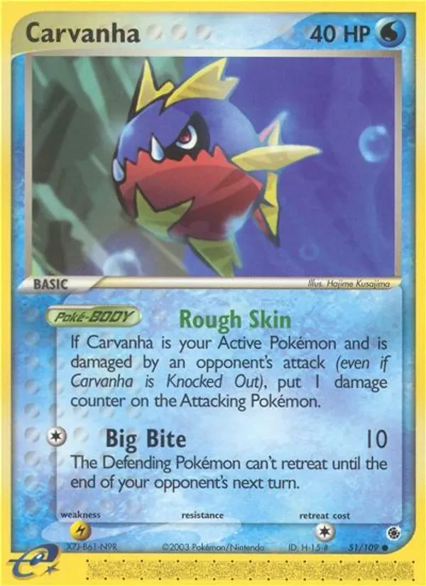 Carvanha 51/109 Ruby & Sapphire Pokémon card