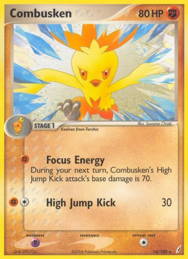 Combusken 16/100 Crystal Guardians Pokémon card