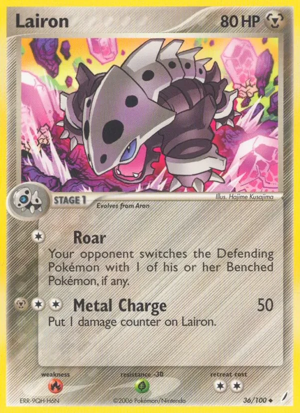 Lairon 36/100 Crystal Guardians Pokémon card