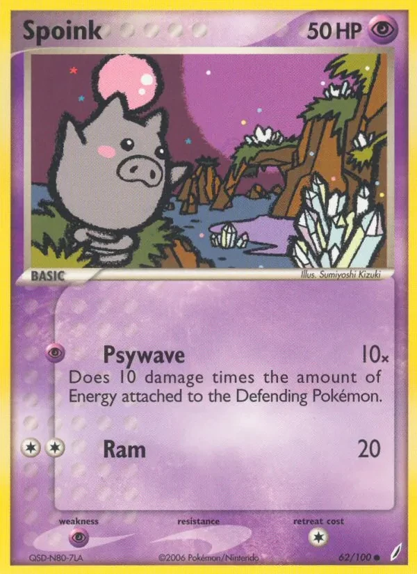 Spoink 62/100 Crystal Guardians Pokémon card