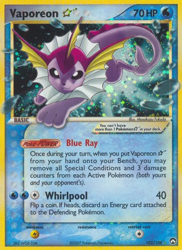 Vaporeon ☆ 102/108 Power Keepers Pokémon card