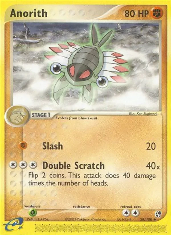 Anorith 28/100 Sandstorm Pokémon card