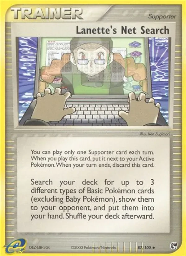 Lanette's Net Search 87/100 Sandstorm Pokémon card