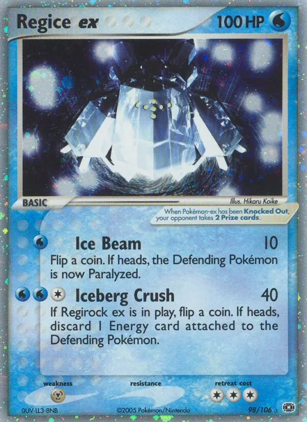 Regice ex 98/106 Emerald Pokémon card