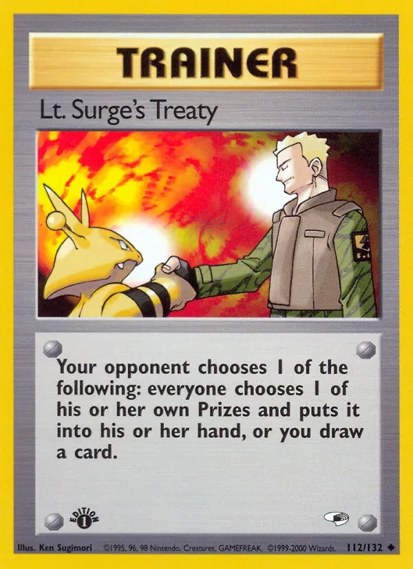 Lt. Surge's Treaty 112/132 Gym Heroes Pokémon card
