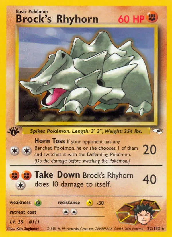 Brock's Rhyhorn 22/132 Gym Heroes Pokémon card