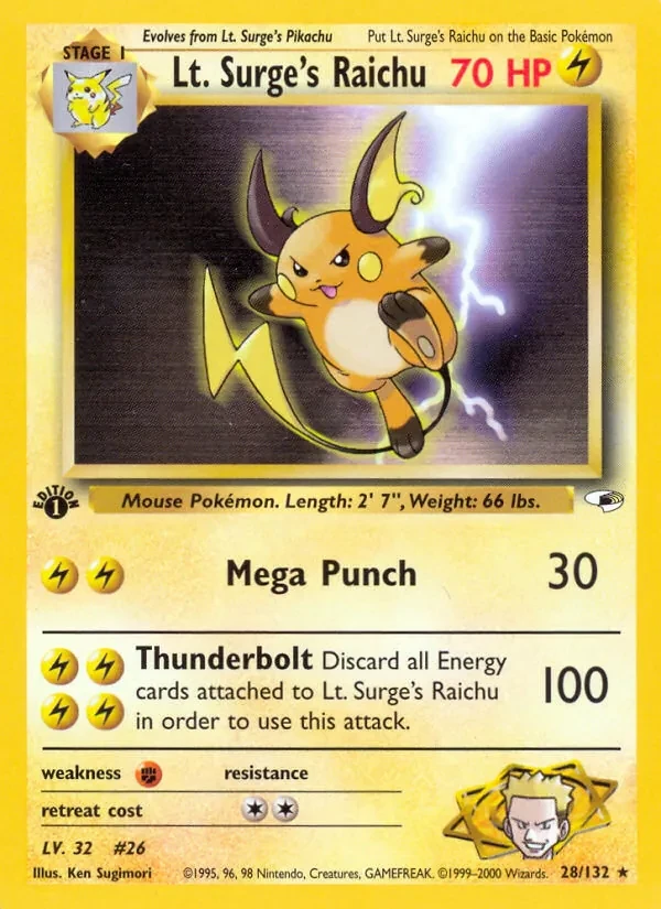 Lt. Surge's Raichu 28/132 Gym Heroes Pokémon Karte