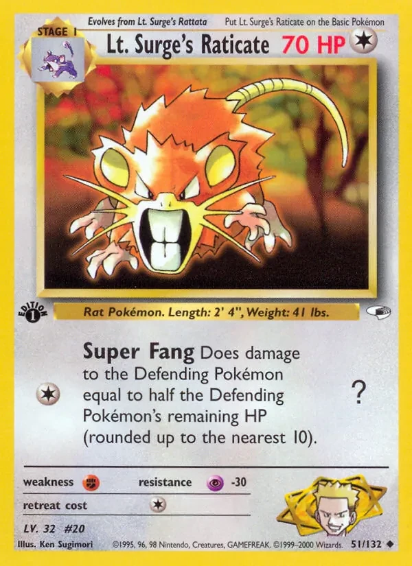 Carte Pokémon Lt. Surge's Raticate 51/132 Gym Heroes