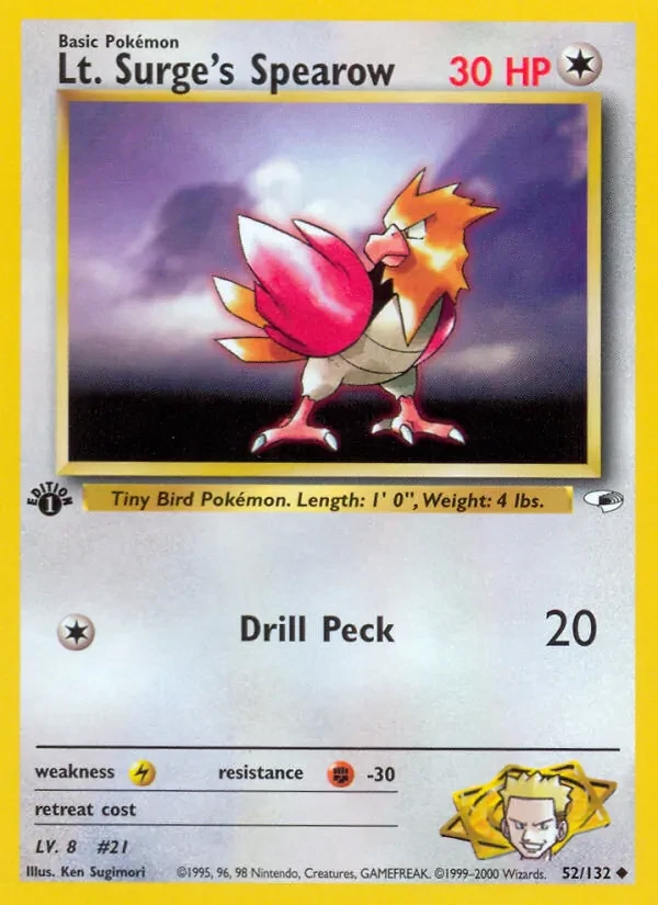 Lt. Surge's Spearow 52/132 Gym Heroes Pokémon card