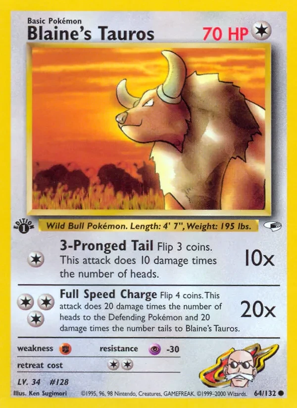 Carte Pokémon Blaine's Tauros 64/132 Gym Heroes