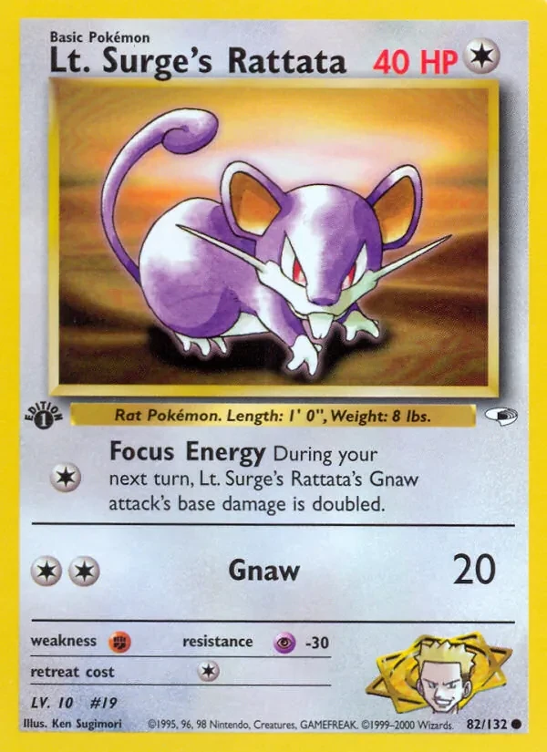 Lt. Surge's Rattata 82/132 Gym Heroes Pokémon card