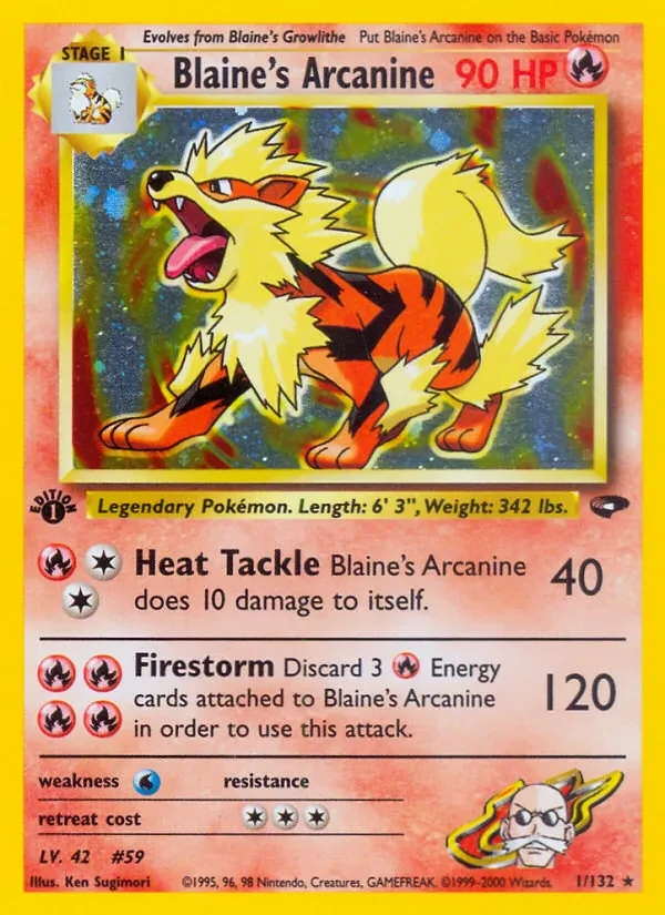Blaine's Arcanine 1/132 Gym Challenge Pokémon card
