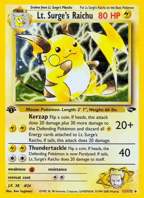 Lt. Surge's Raichu 11/132 Gym Challenge Pokémon card