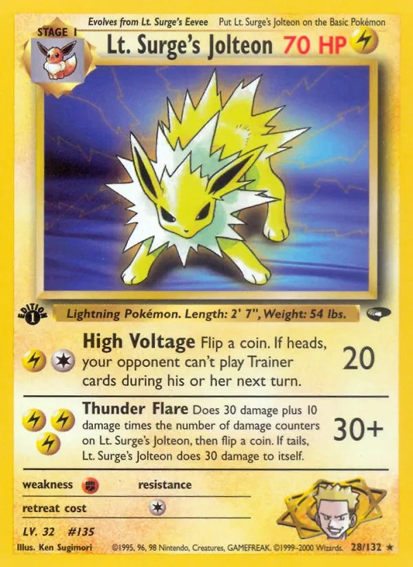 Lt. Surge's Jolteon 28/132 Gym Challenge Pokémon card