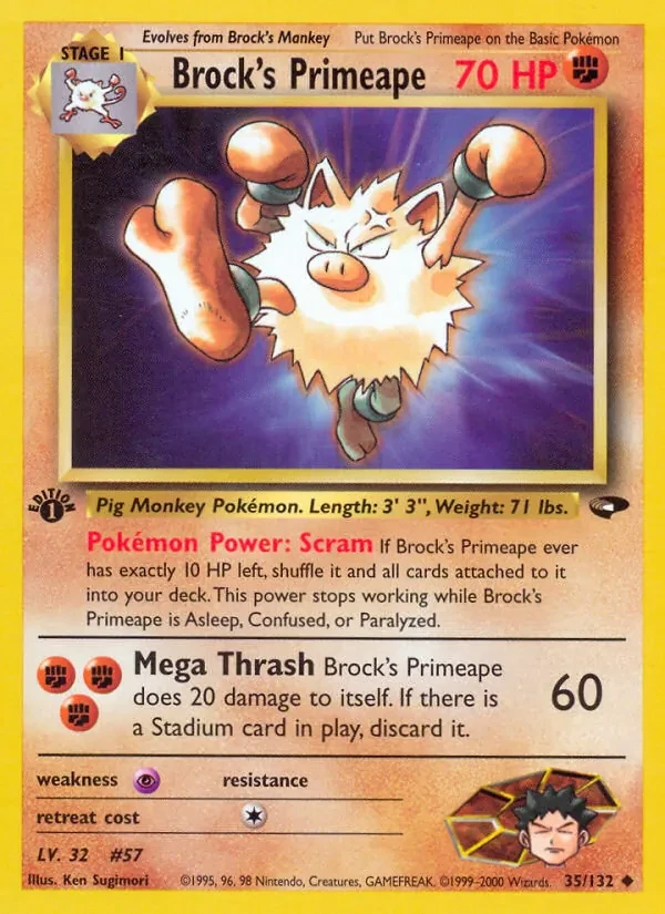 Brock's Primeape 35/132 Gym Challenge Pokémon Karte