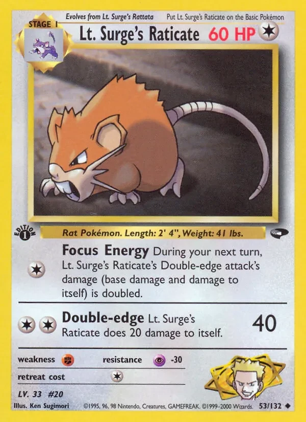 Lt. Surge's Raticate 53/132 Gym Challenge Pokémon Karte