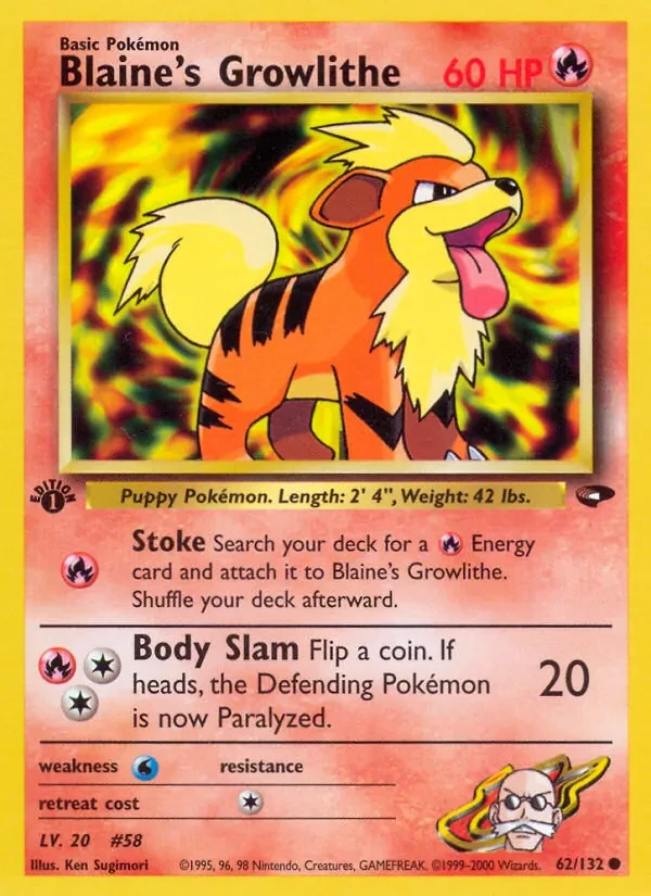 Blaine's Growlithe 62/132 Gym Challenge Pokémon Karte