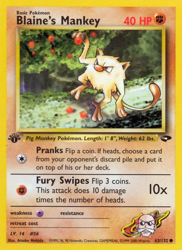 Blaine's Mankey 63/132 Gym Challenge Pokémon card
