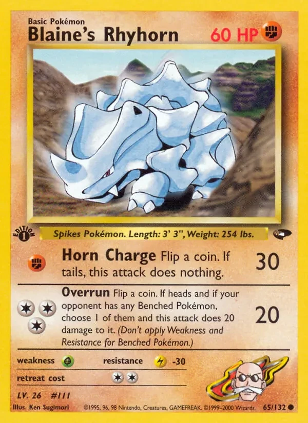 Blaine's Rhyhorn 65/132 Gym Challenge Pokémon Karte