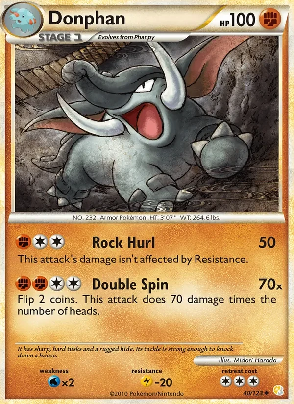 Donphan 40/123 HeartGold SoulSilver Pokémon card