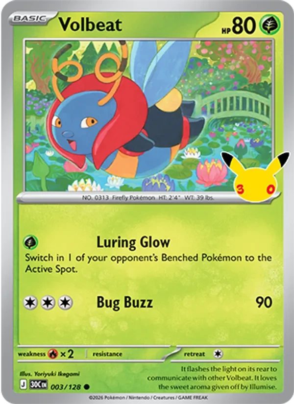 Volbeat 003/128 30th Celebration Pokémon card