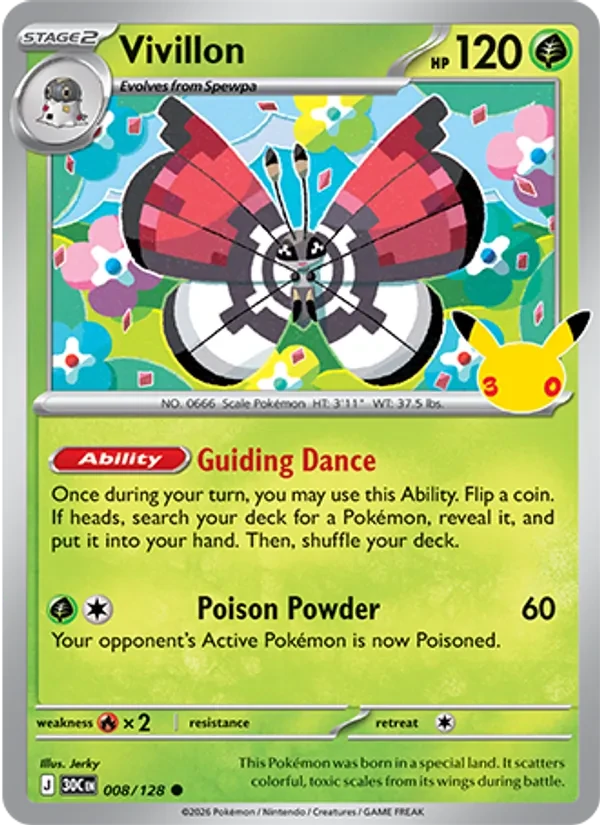 Vivillon 008/128 30th Celebration Pokémon card
