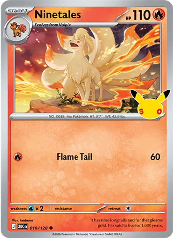 Ninetales 010/128 30th Celebration Pokémon card