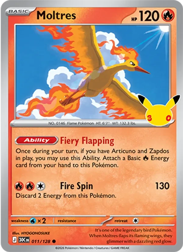 Moltres 011/128 30th Celebration Pokémon card