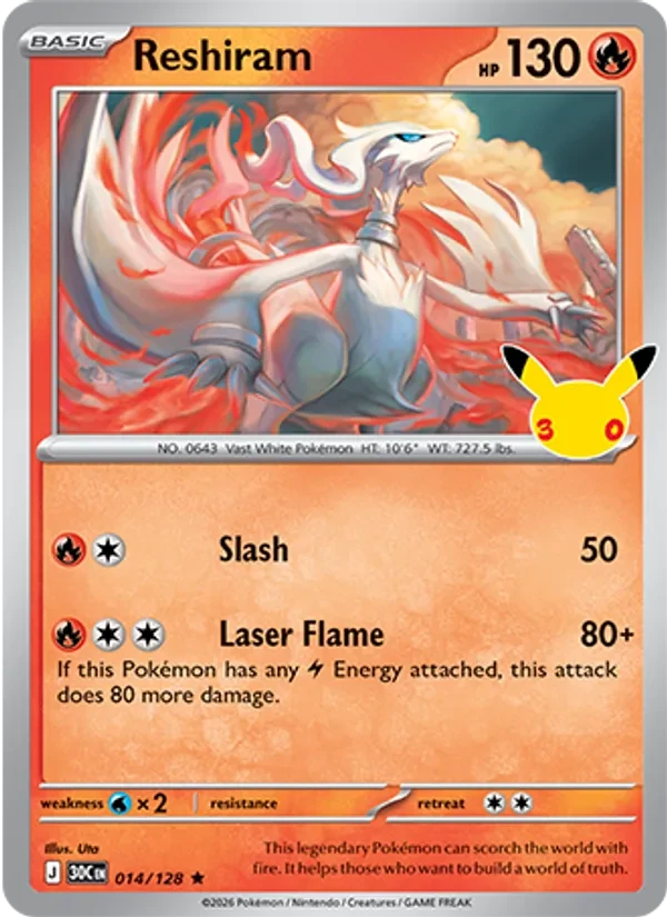 Reshiram 014/128 30th Celebration Pokémon card