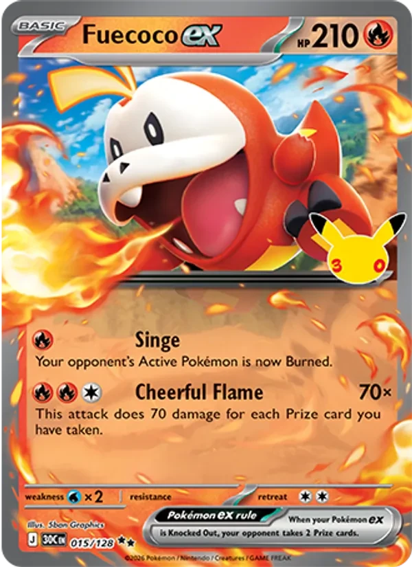 Fuecoco ex 015/128 30th Celebration Pokémon card